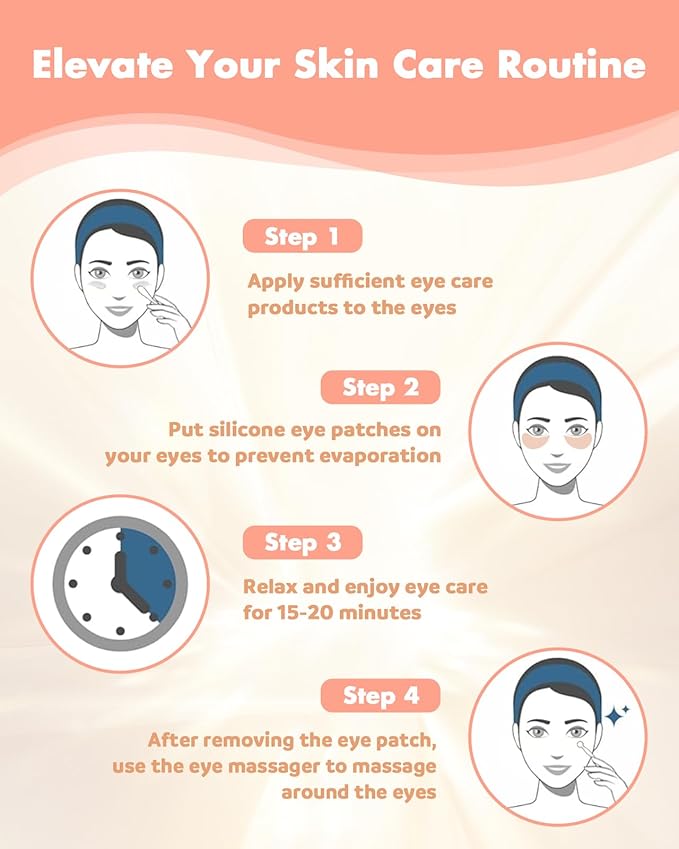 2 Pairs Reusable Under Eye Wrinkle Patches Silicone Mask, Plump Fine Lines & Wrinkles, with Metal Eye Cream Applicator, Tin Case, Cream Color