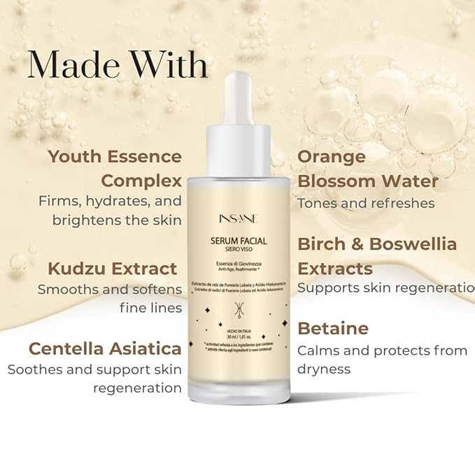 Youth Essence Brightening Face Serum — Even Skin Tone, Plumping & Anti-Aging — Hyaluronic Acid + Kudzu & Centella Asiatica — Radiant, Glow-Boosting Formula. Dermatologically Tested.