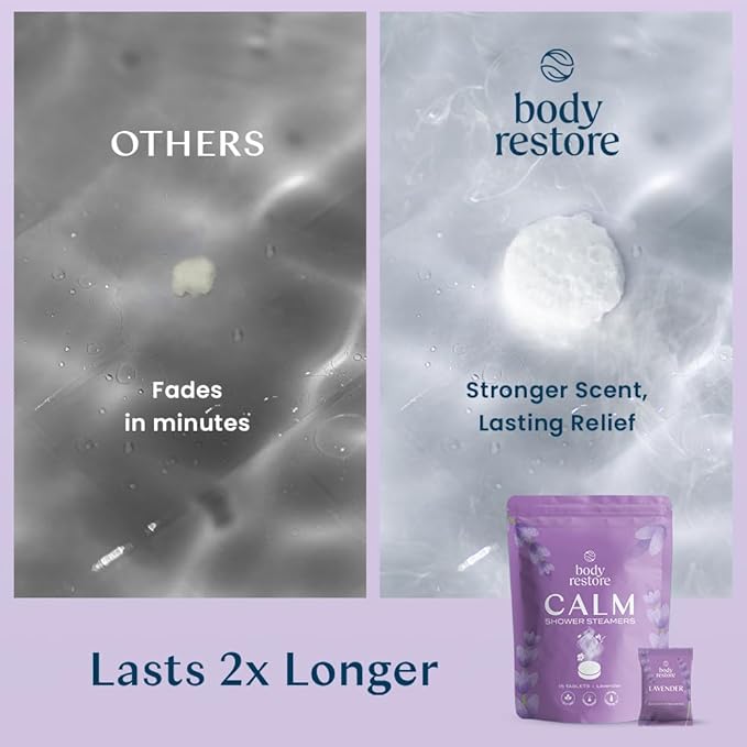 Body Restore Shower Steamers Aromatherapy 15 Pack - Mothers Day Gifts for Mom, Grandma, Birthday Gift for Dad, Daughter, Best Friend, Travel Essentials, Stress Relief, Self Care, Bath Bombs - Lavender