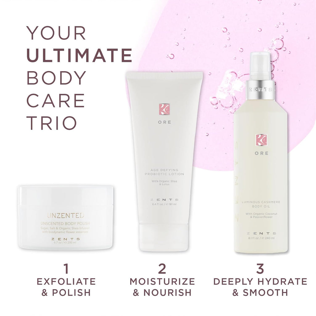 Zents Luminous Cashmere Body Oil (Ore Fragrance) | Moisturizing Body Oil with Vitamin E & Organic Coconut Oil | Softens & Smooths Skin | 8 fl oz