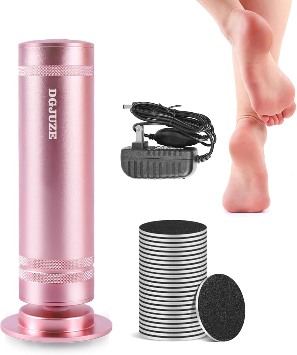 PowerPro Electric Foot Callus Remover 36W Professional 1200rpm Adjustable Speed Metal Feet Grinder Automatic Heel Sander with 60pcs Replacement Sandpaper Discs for Home Use (Pink)