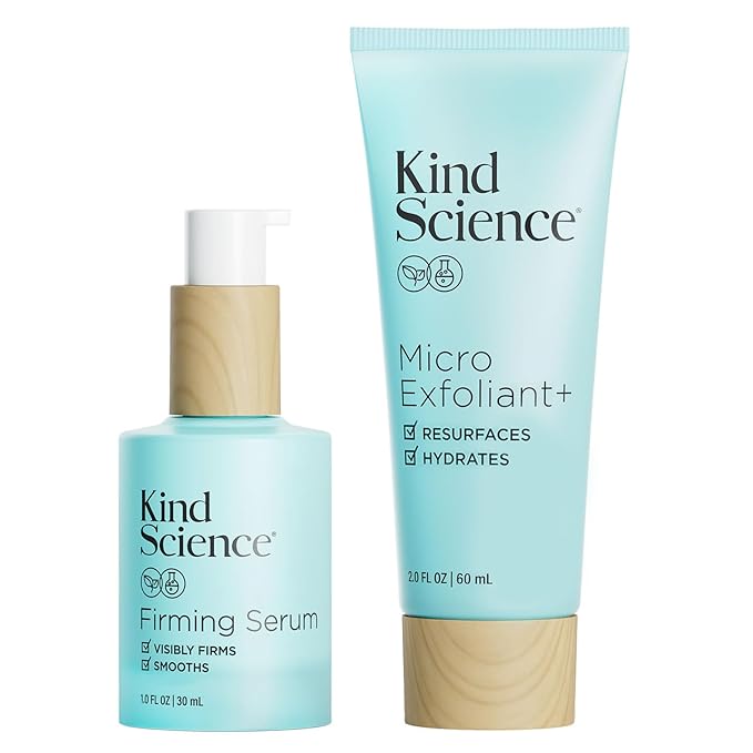 Kind Science by Ellen DeGeneres Firm + Smooth Duo, 2-Piece Skin Care Set with Micro Exfoliant & Firming Face Serum - Hyaluronic Acid Serum & Exfoliating Face Wash