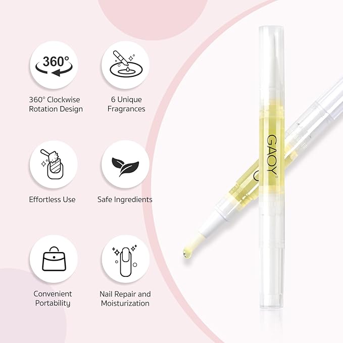 GAOY Cuticle Oil Pen Set, 6Pcs Manicure & Pedicure Accessories with Vitamin E for Nourished and Revitalized Nails, Professional Nail Growth Treatment & Repair Kit