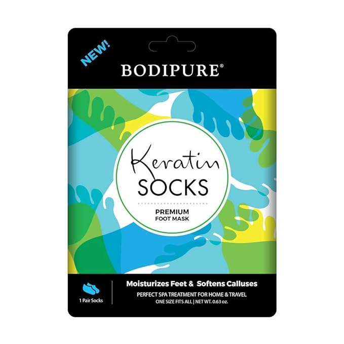Bodipure Premium Foot Mask Keratin Socks | at Home Spa Moisturizer Socks for Dry Cracked Feet, Callus & Heel Softening | Easy-to-Use Pedicure Foot Repair | Chemical-Free Feet Treatment | 100 Pairs