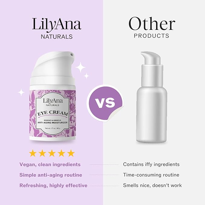 LilyAna Naturals Eye Cream for Dark Circles and Puffiness, Under Eye Cream for Wrinkles and Bags, Anti Aging Cream helps Improve Dryness; for Sensitive Skin 0.5 oz