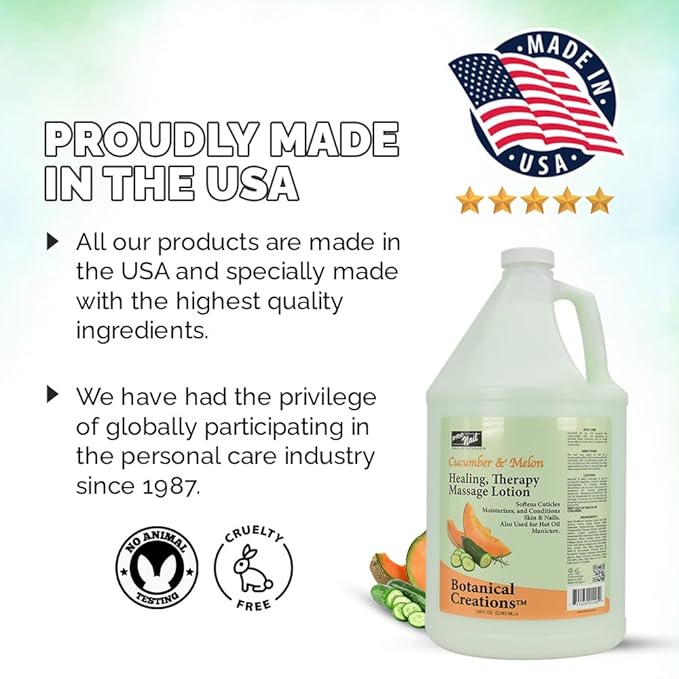 PRO NAIL - Healing Therapy Massage Lotion - Professional Pedicure, Body and Hot Oil Manicure, Infused with Natural Oils, Vitamins, Panthenol and Amino Acids (Cucumber and Melon, 1 Gallon)