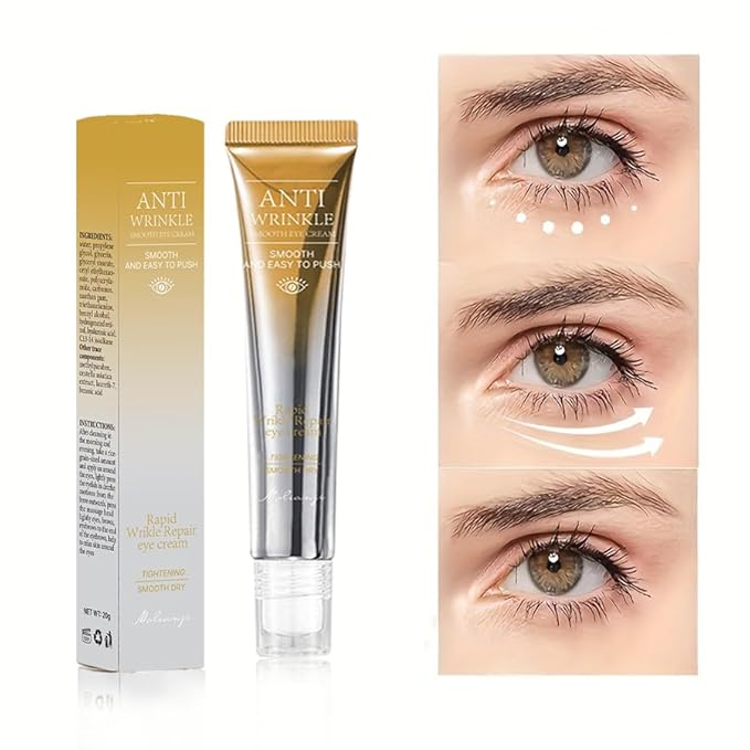 Eye Serum with 8% Glycerin 5% Retinol Hyaluronic Acid for Rapid Puffy Fine Lines Dark Circles Wrinkles, Under Eye Cream with 360° Roller Massage Ball, 0.7 fl. oz, Gold
