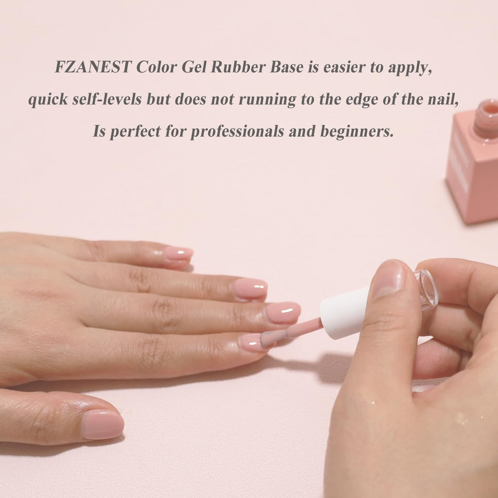 FZANEST Rubber Base Gel Polish, 6pcs*7.5ml Builder Gel Jelly Sheer Natrual Nude Pink in a Bottle UV Gel Polish Kit, Structure Quick Extension Gel