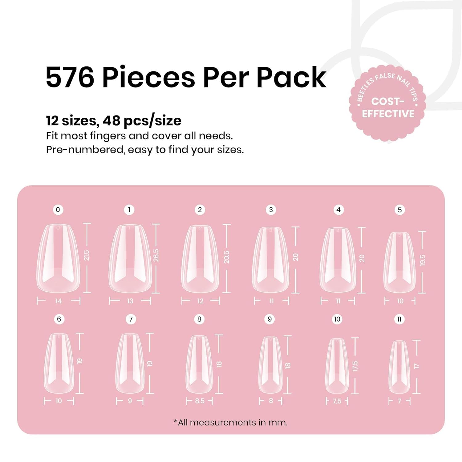 Beetles Short Coffin Nail Tips 576 PCS Half Matte Pre-shape Short Coffin Fake Nails 12 Sizes Full Cover Acrylic False Nails Nail Extension DIY Manicure Gifts for Women