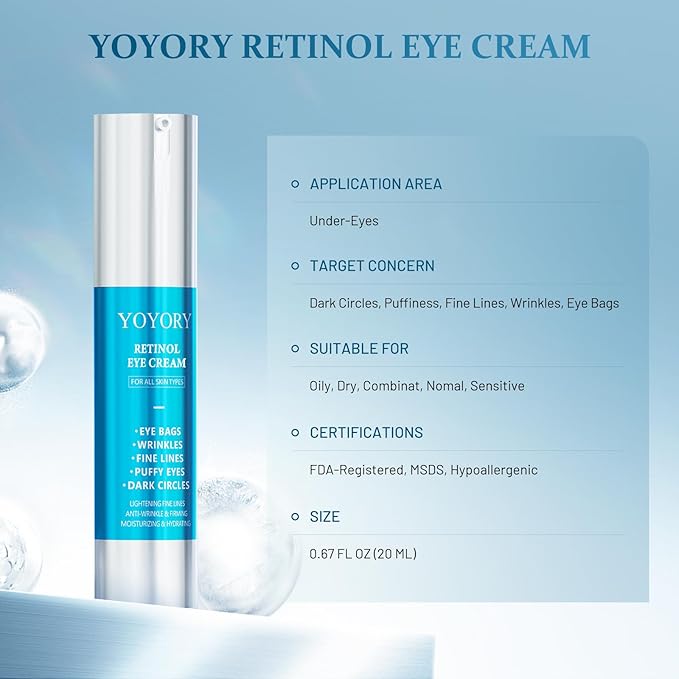 Retinol Under Eye Cream - Eye Cream for Eye Bags, Dark Circles, and Fade Wrinkles, Fine Lines Skin Care Treatment for Women and Men, 20ML blue