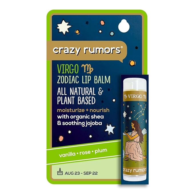 Crazy Rumors Virgo Zodiac All Natural, Plant Based Lip Balm to Moisturize and Nourish your Lips - Earth Blend (Sweet Vanilla, Fragrant Rose and Plum)