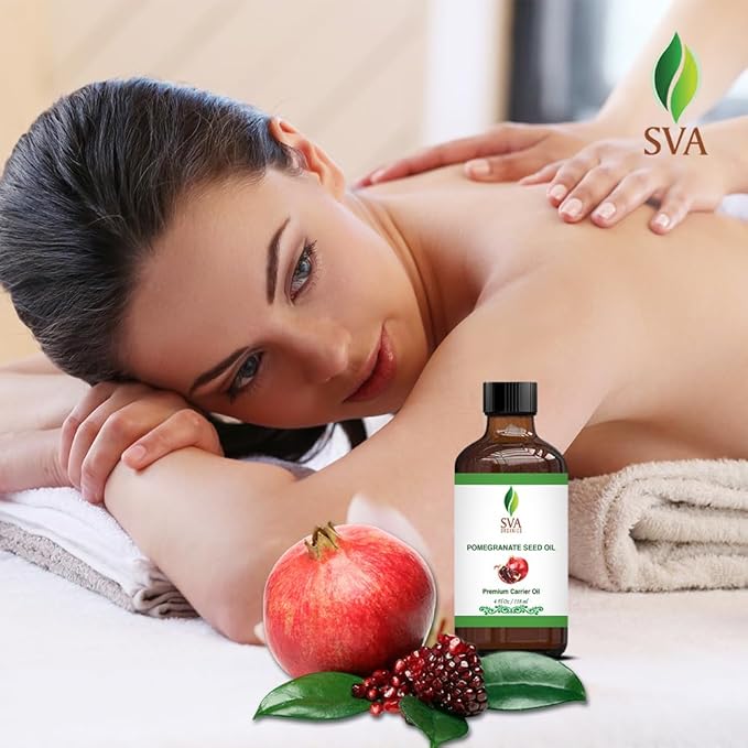 SVA Pomegranate Seed Oil Organic - 4 Fl Oz – 100% Natural Cold Pressed Organic Pomegranate Oil - for Face, Skin Care, Hair Care, Scalp Massage & Body Massage – Carrier Oil with Dropper