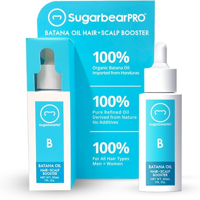 Sugarbear Batana Hair Oil & Glass-Dropper Applicator, 1oz + Vegan Hair Vitamin Gummies 1 Month Supply, Extra Strength Biotin 6000mcg