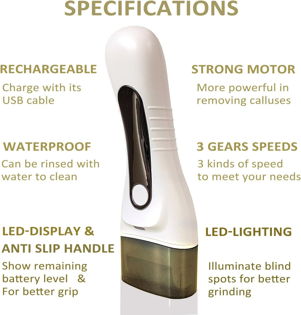 Electric Callus Remover for feet - FSA Eligible - Portable Rechargeable Electric Foot Files with 3 Heads - Pedicure Kit for Dry Dead Hard Cracked Skin