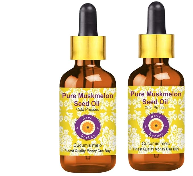 dève herbes Pure Muskmelon Seed Oil (Cucumis melo) with Glass Dropper Cold Pressed (Pack of Two) 100ml X 2 (6.76 oz)