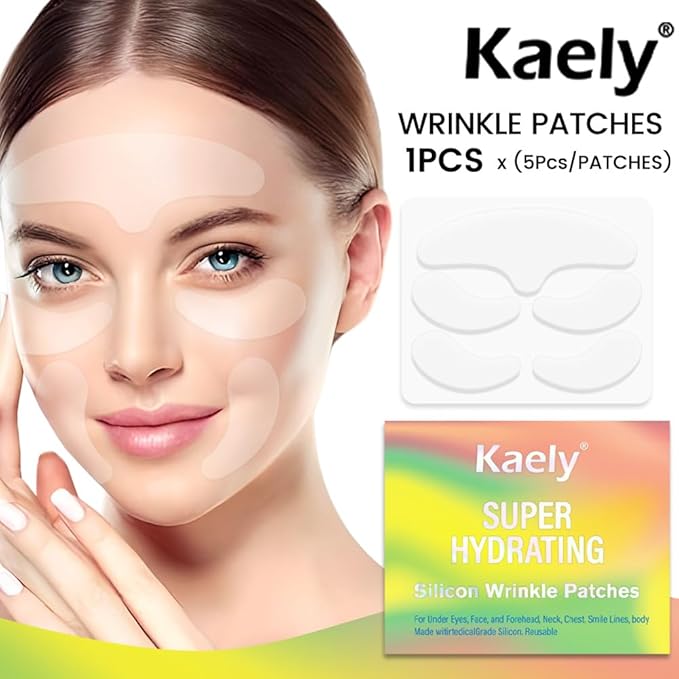 evpct 5Pcs Reusable Silicone Face Tape Wrinkle Patches for Forehead Under Eye and Smile Fine Lines, Face Tape for Castor Oil, Facial Tape Smoothing Forehead Wrinkle Patches for Face Wrinkles Overnight