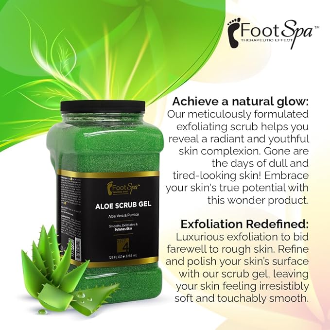 FOOT SPA - Exfoliating Scrub Gel, 128 Oz - Manicure, Pedicure and Body Exfoliator Infused with Aloe Vera and Salicylic Acid - Glow, Polish, Smooth and Moisture Skin - Bulk, Refill Gallon