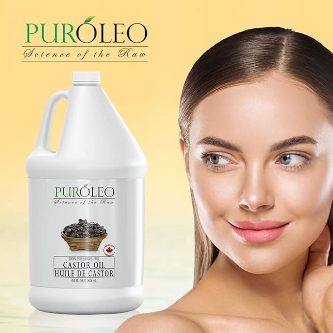 PUROLEO Castor Oil 64 Fl Oz/1900 ML (Packed In Canada) 100% Pure and Natural Hair, Lash, Beard, Eyelashes & Eyebrow Oil Black castor oil for brow lashes, Make eyelash serum, hair serum for dry hair