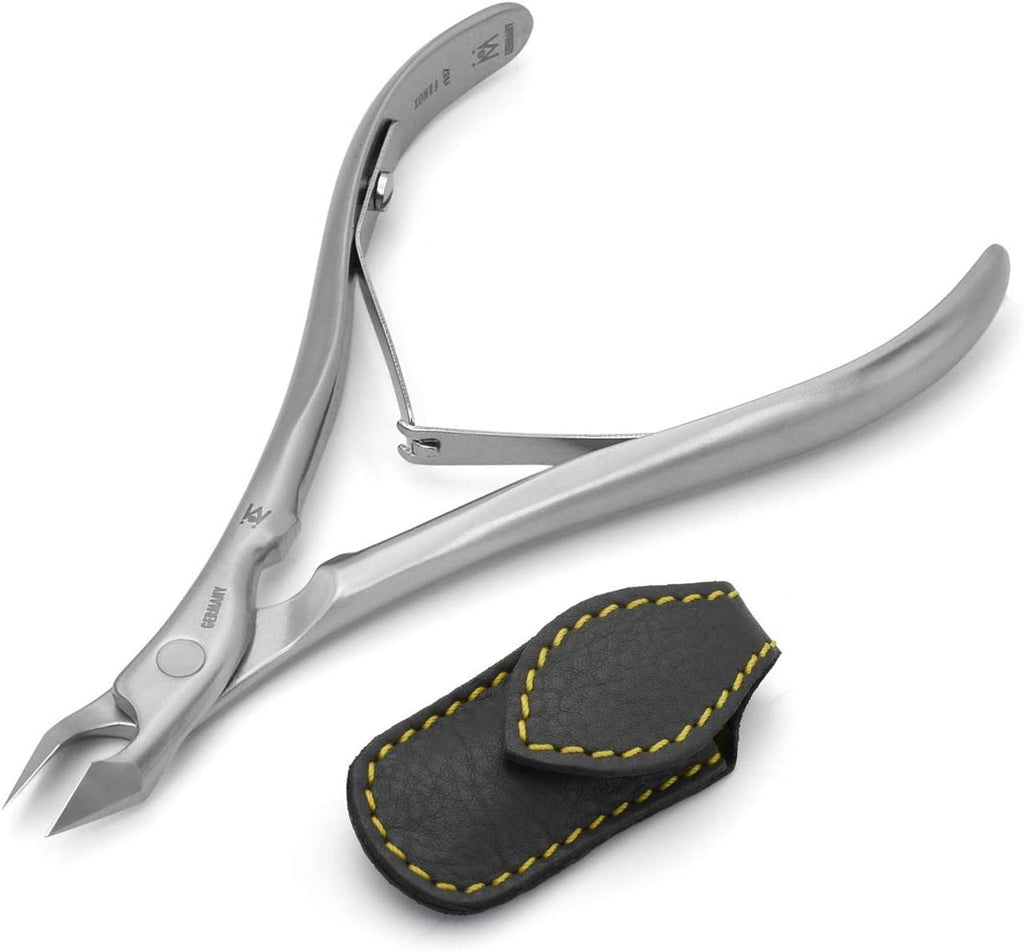 GERMANIKURE Tapered Professional Cuticle Trimmer - 3/4 Full Jaw Nipper - Ethically Made in Germany - FINOX Stainless Steel Sharp Cuticle Remover in Leather Case – Manicure Tool, r157, 7mm