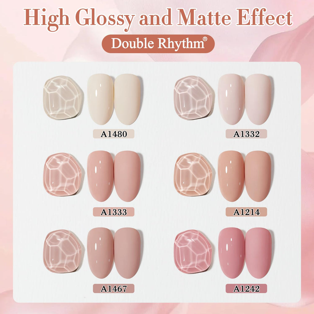 Double Rhythm 6 Pcs 15 ML Gel Polish Set Same Color Same Bottle Soak Off Gel Polish Kit Nail Art Manicure Salon DIY at Home for Women (Light Beige Nude Pink Neutral Rose-T6-4)