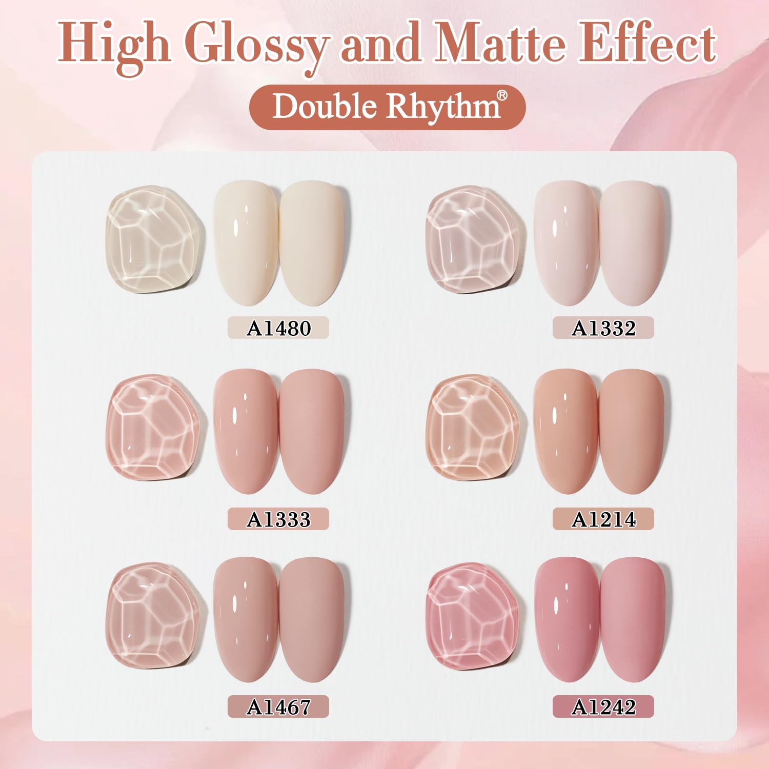 Double Rhythm 6 Pcs 15 ML Gel Polish Set Same Color Same Bottle Soak Off Gel Polish Kit Nail Art Manicure Salon DIY at Home for Women (Light Beige Nude Pink Neutral Rose-T6-4)