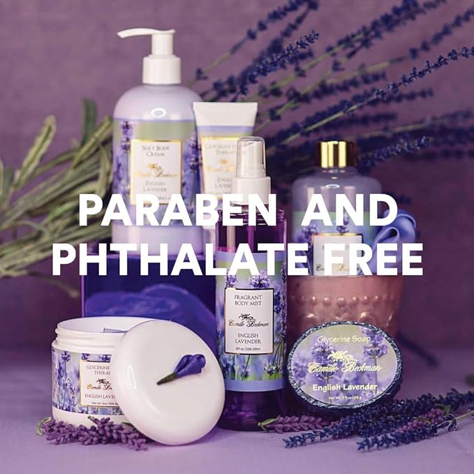 Camille Beckman Classic Collection Travel Trios, English Lavender, Glycerine Hand Therapy 1.35 oz, Silky Body Cream 2 oz, Hand & Shower Cleansing Gel 2 oz