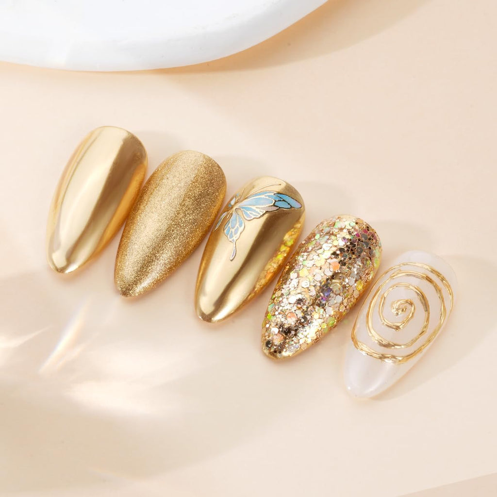 Pretty Diva Chrome Nail Powder - Champagne Gold Mirror Effect Nail Chrome Powders, Highlight Metallic Chrome Powder for Nail Art Pigment Chrome Powder for Nails (Champagne, 1g)