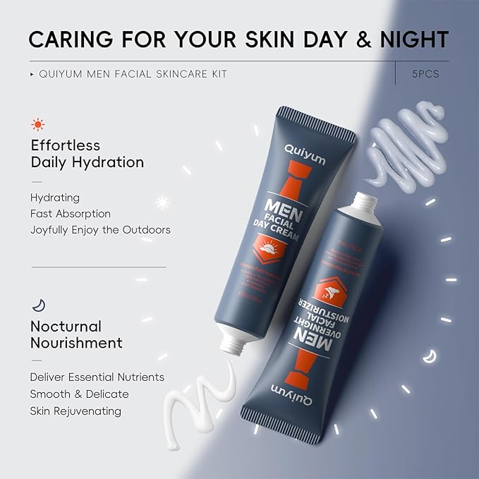 Mens Gifts for Christmas, Mens Skin Care Set, Mens Facial Care Kit, Anti-Aging Skin Care Routine for Men: Face Wash, Scrub, Men's Evening Moisturizer & Day Cream, Eye Cream Beauty Gifts for Him 5-Pack