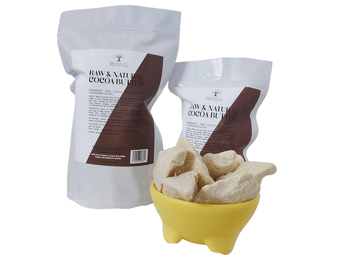 Sixbright UNREFINED, 100% PURE, FOOD GRADE, NATURAL COCOA BUTTER- Repairs Body Scars, Stretch Marks, Dry & Cracked Skin- Great for DIY's Beauty products-16 Ounce -(Pack of 1)- Chocolate Aroma