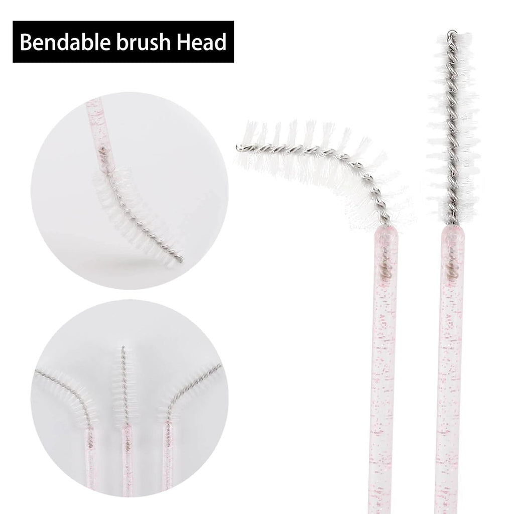 Tbestmax 300 Pcs Disposable Spoolies, Mascara Wand Eyelashes Brushes Applicator for Eyebrow Eye Lash Extension Pink Stick White Head
