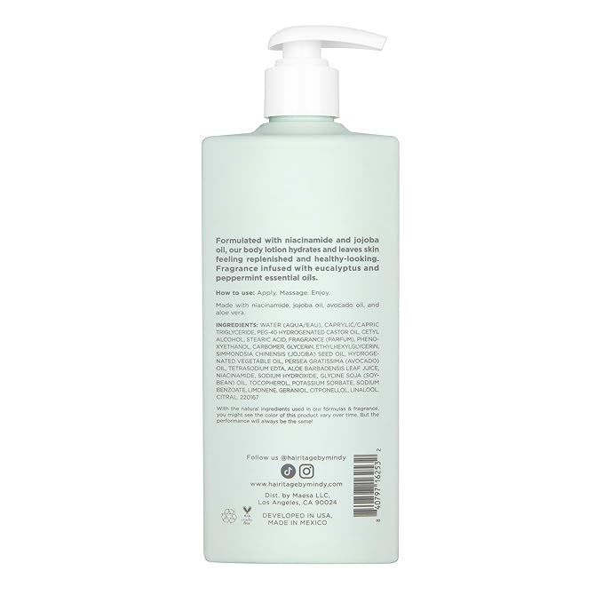 Hairitage Soak It In Mint & Yuzu Scented Body Lotion - Niacinamide, Jojoba Oil, & Avocado Oil for All Skin Types - Peppermint Oil & Eucalyptus Oil, 14 fl oz