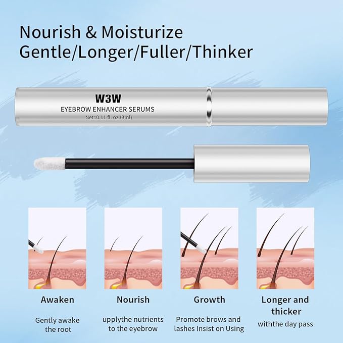 Eyebrow Serum,W3W Eyebrow Growth Serum Advanced Formula for Boost Longer, Fuller, and Thicker Brows Lashes,3 ML (White)