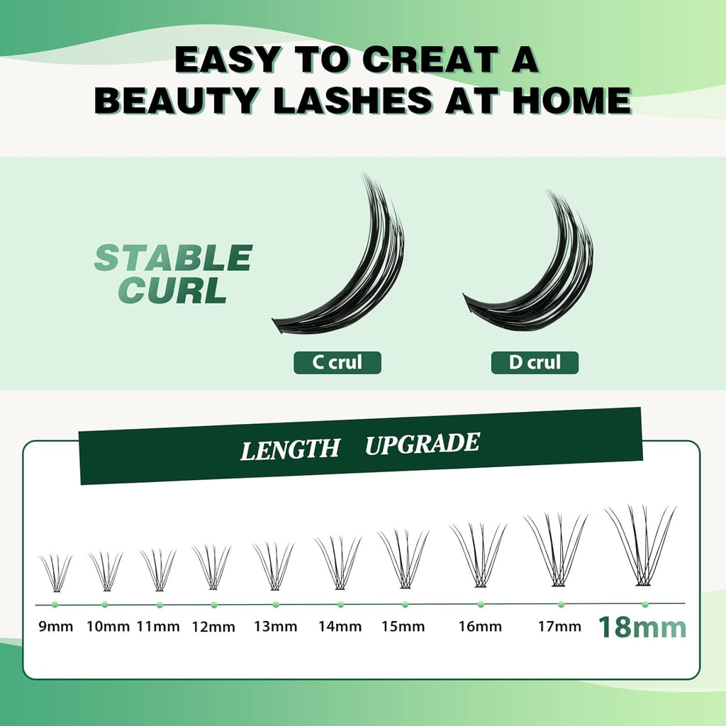 Lash Clusters 300Pcs Individual Lashes 10D 0.1C Curl 9-18MIX Lash Extensions Clusters Lashes Soft&Natural False Eyelashes Individual DIY Eyelash Extension at Home(10D-0.1C,9-18MIX)