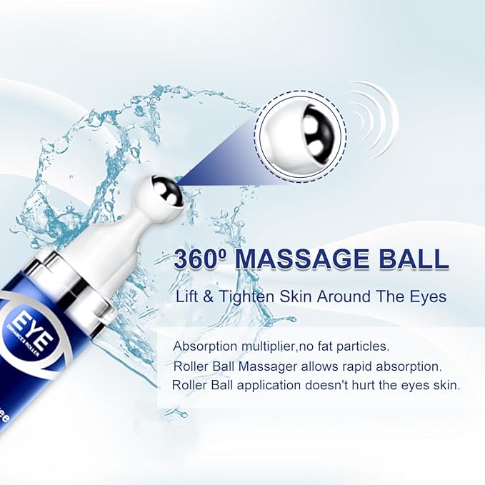 5% Caffeine Eye Serum Anti Aging, Eye Serum with Acid Niacinamide peptides for Puffy Eye Bags Fine Lines Dark Circles Wrinkles, Under Eye Cream with 360° Eye Roller Massage Ball for Men& Women