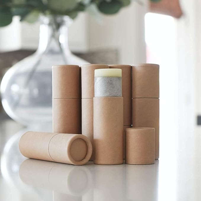 12 Pcs 0.3 Oz Paperboard Lip Balm Tubes 10ml Empty Cardboard Krafts Tubes Lipstick Tube Refillable Lip Gloss Container Solid Perfume Tubes Chapstick Container for DIY Cosmetic Samples Deodorant(Brown)
