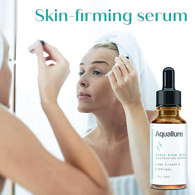 Antioxidant Rescue Cream and NEW! Aquallure Apple Stem Cell Rejuvenating Serum - Anti Aging 2 Step BUNDLE - Moisturizing Peptides, Hyaluronic Acid, Vitamin C 20% - (1 oz each) (2 items)