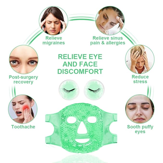 Face Eye Masks for Dark Circles and Puffiness, Migraines, Headache, Stress, Redness, Acne, Cooling Face Masks for Women Man, Hot Cold Use Ice Face Mask. (Green)