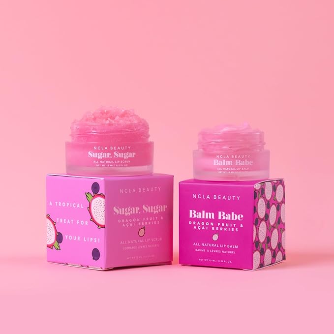 NCLA - Natural Sugar, Sugar Lip Scrub | Vegan, Cruelty-Free, Clean Skincare (Dragon Fruit + Acai Berry)
