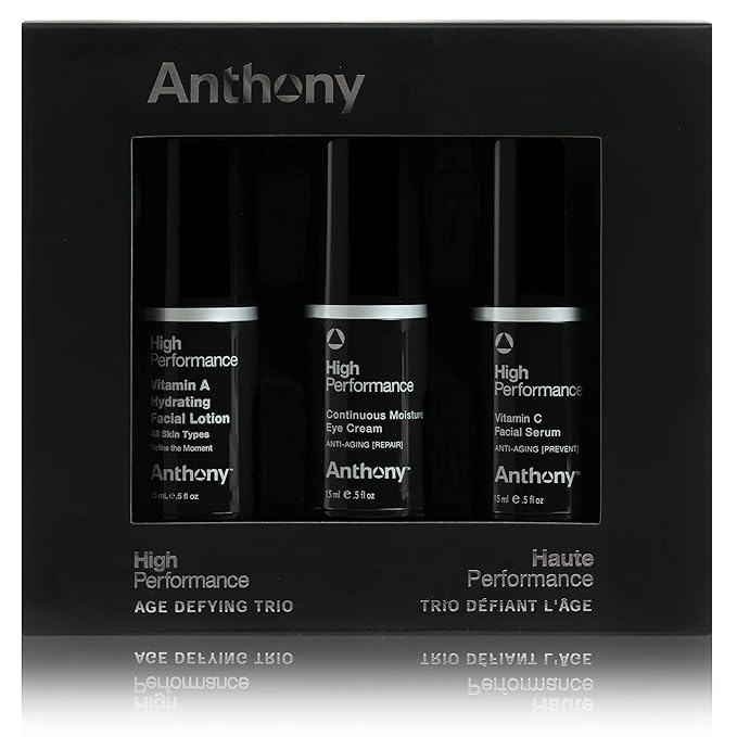 Anthony High-Performance Trio Kit – Eye Cream (0.5 Fl Oz), Vitamin C Facial Serum (0.5 Fl Oz), and Vitamin A Hydrating Facial Lotion (0.5 Fl Oz) – Anti-Aging Skincare for All Skin Types