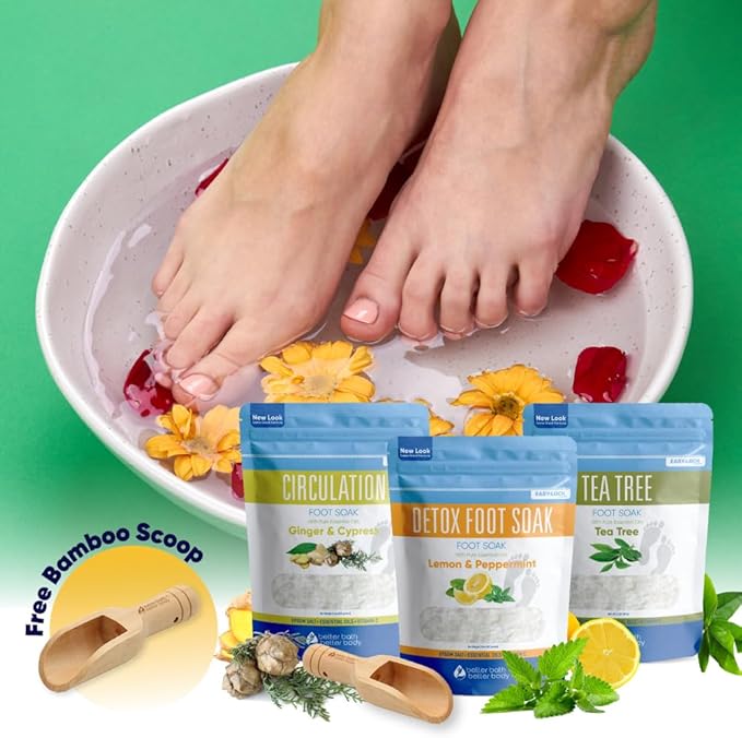 Foot Soak Salts Bundle 3 Pack with Scoop DIY at Home Spa with USP Epsom Salt and Pure Essential Oils in BPA Free Pouch with Easy Press Lock Seal (2 Lbs Each 6 Lbs Total)