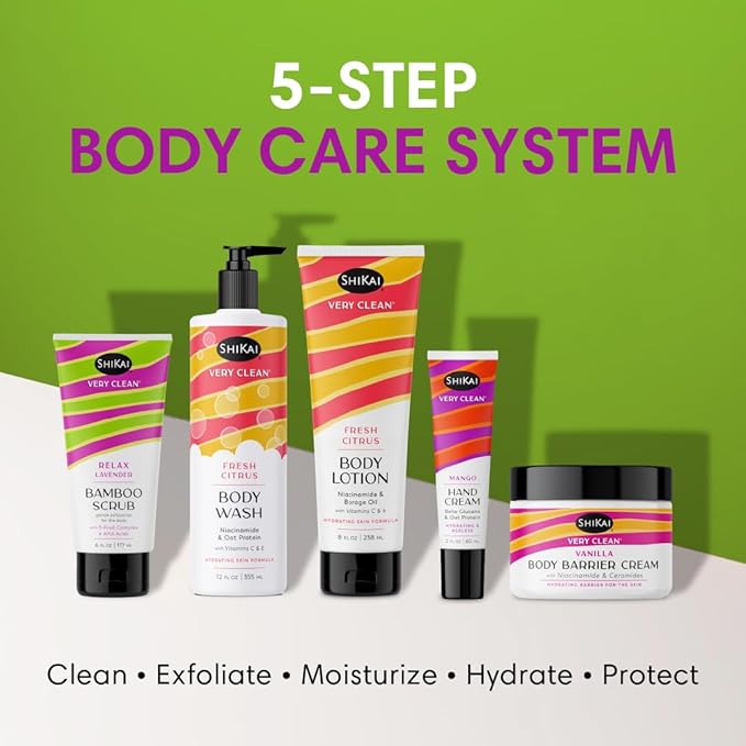 ShiKai Very Clean Bamboo Body Scrub (Relax Lavender, 6 oz) | Gentle Hydrating & Exfoliating Skin Cleanser | With 5 Fruit Complex & AHA Acids