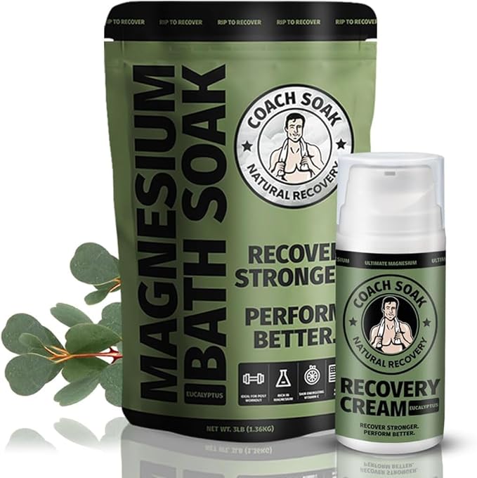 Coach Soak Recovery Bath Soak and Magnesium Lotion with MSM Eucalyptus Tea Tree Bundle (Eucalyptus)