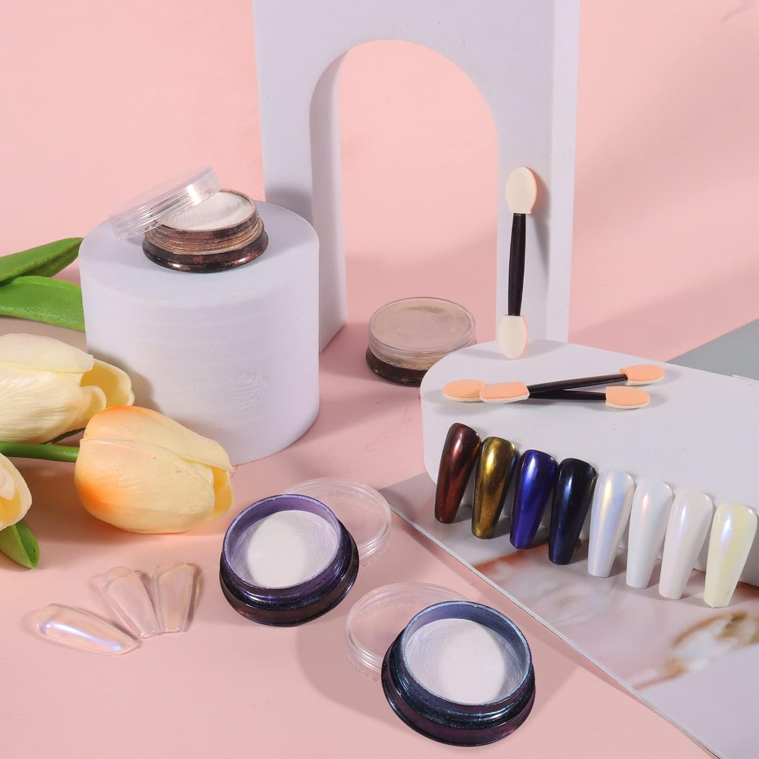 Allstarry Chrome Nail Powder 4 Colors Iridescent Aurora Powder Metallic Mirror Effect Pigment Pearlescent Purple Mermaid Unicorn Glitter for Nail Art Manicure Decoration Home DIY Salon