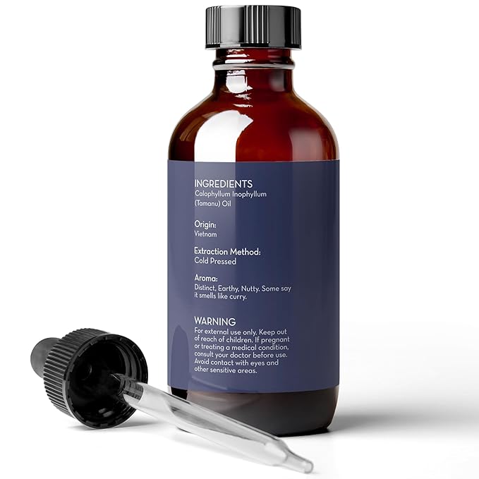 Pure Body Naturals Cold Pressed Tamanu Oil, 4 Fl Oz - Calms Irritated Skin - Moisturises Dry Scaly Skin