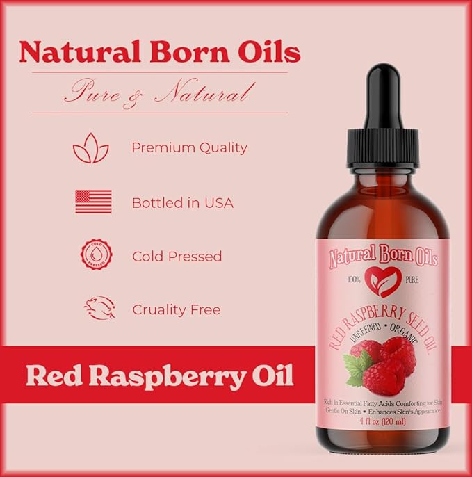 Natural Born Oils Raspberry Seed Oil, 1 Gallon, Organic, Cold-Pressed, Nutrient-Rich, Excellent for Radiant Skin, Lustrous Hair