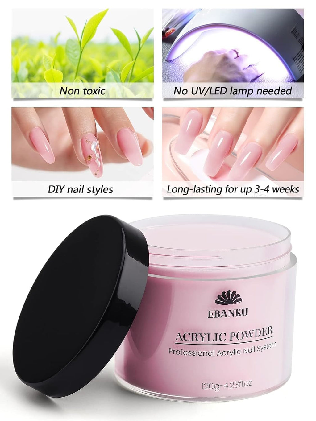 EBANKU Acrylic Nail Powder, 4.2oz Pink Powder for Nail Extensions & Sculpting, Colored Acrylic Nail Powders for French Nail Extension, Gifts for Women