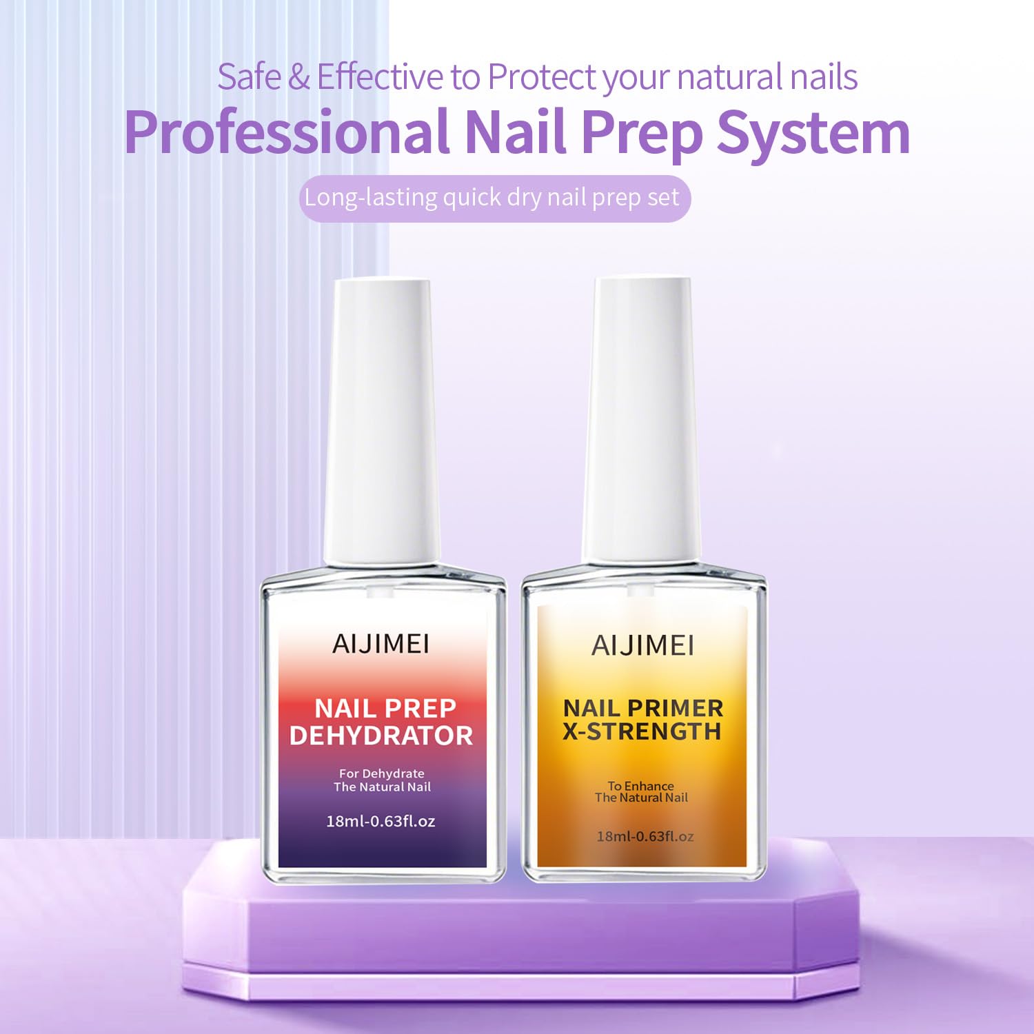 AIJIMEI 18ml Nail Prep Dehydrator And Nail Primer X-Strength Set For Acrylic Nail Products Nail Primer And Dehydrator Nail Bonding Nails（18ml/0.63fl.oz）