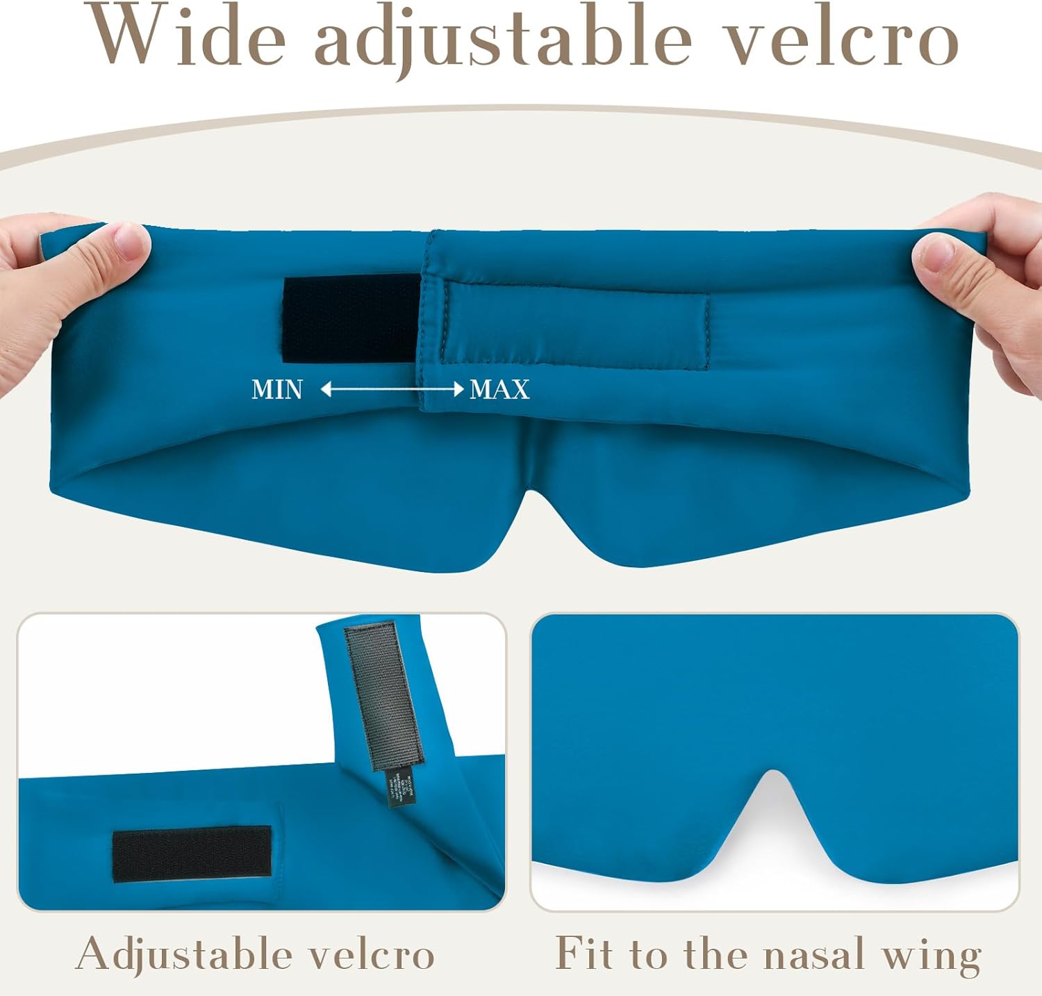 100% Mulberry Silk Sleep Mask Eye Mask for Women Man with Adjustable Band, for Side Sleeper Blackout Sleep Mask for Travel Rest and Office Large Size (Blue)