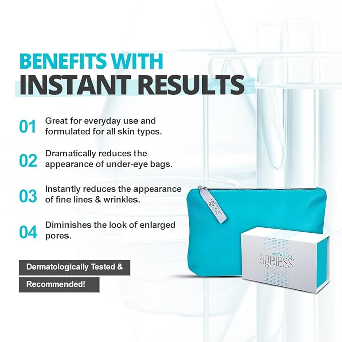 Instantly Ageless - Instant Face Lift Cream - Skin Care for Anti Aging face cream - Instant Under Eye Bags Remover - Facelift in a Box of 25 Vials with Makeup Bag