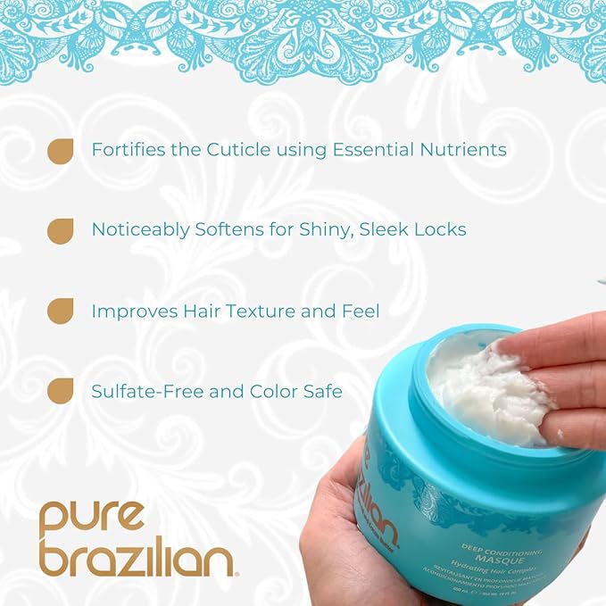 Pure Brazilian Deep Conditioning Masque with Brazilian Keratin, Acai & Arginine, Deep Conditioner Hair Treatment, 16 Fl Oz